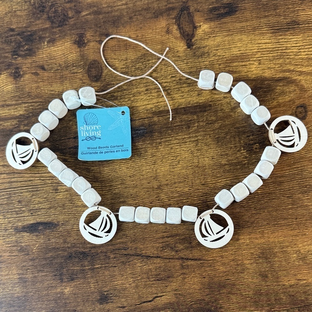 NWT Shore Living Wood Beads Garland